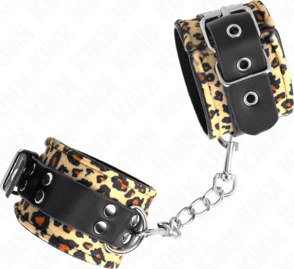 Kožená pouta na zápěstí Kink s leopardím vzorem pro BDSM