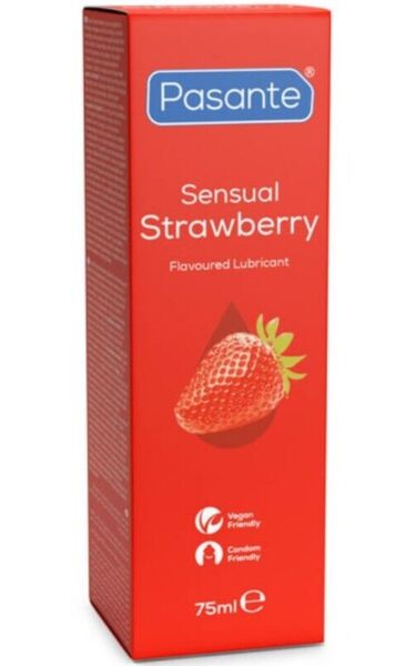 Balení lubrikantu Pasante Sensual Strawberry 75 ml s jahodovou příchutí