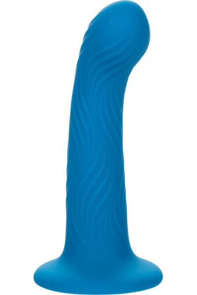 Modrý anální kolík CalExotics Wave Rider Ripple s vlnitou texturou a základnou s přísavkou