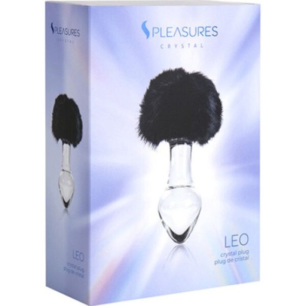 Anální kolík S Pleasures Crystal Leo, průhledný, s černým králičím ocáskem