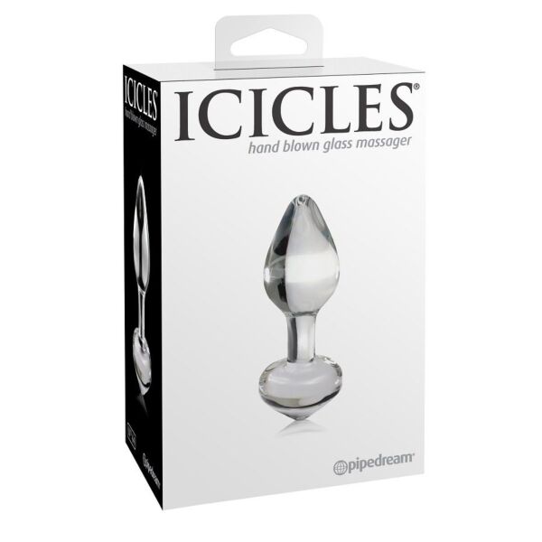 Skleněný anální kolík Icicles N. 44 od Pipedream s kónickou špičkou a kroužkem na základně