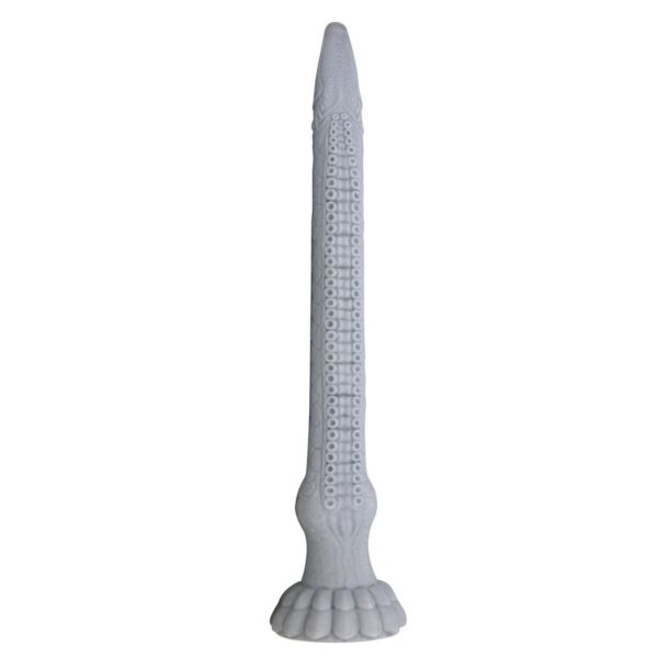 Fantasy dildo Power Monsters Basilisk z kamenně šedého silikonu s reliéfy a základnou s přísavkou