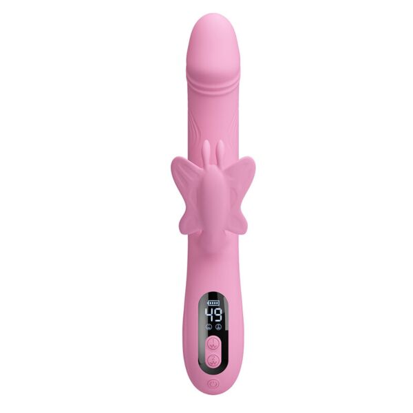 Rabbit vibrátor Intense Bella v růžové barvě s vnějším stimulátorem ve tvaru motýlka