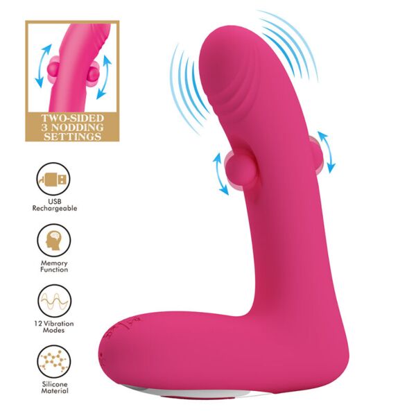 Růžový vibrátor Duden se zakřiveným tělem a pohyblivými body po stranách