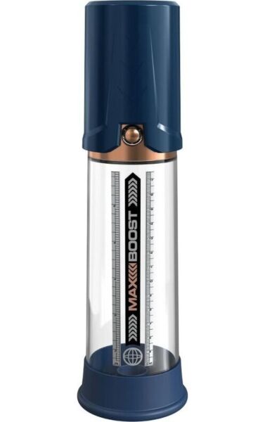 Vakuová pumpa na penis Pump Worx Max Boost s průhlednou trubicí, měřítkem a integrovaným pístem