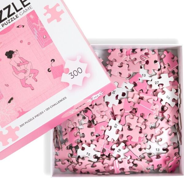 Krabice erotické hry Secret Play Sexxxzzle, erotického puzzle o 300 dílcích s výzvami pro páry