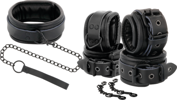 Kožená bondage sada Darkness s obojkem, pouty a vodítkem