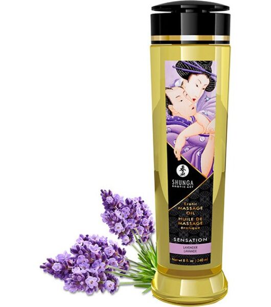 Masážní olej Shunga Erotic Massage Oil o objemu 240 ml v průhledné lahvi