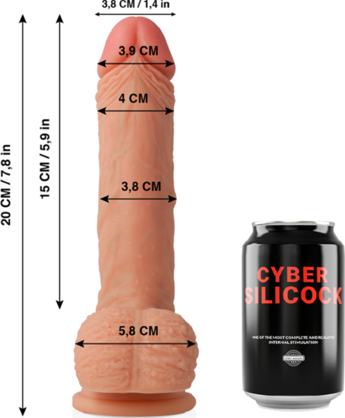 Realistické dildo Cyber Silicock Freeman, 20 cm, s varlaty a přísavkou