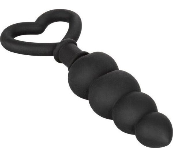 Černý anální kolík CalExotics Silicone Love Probe se stupňovitým tělem a kroužkem ve tvaru srdce