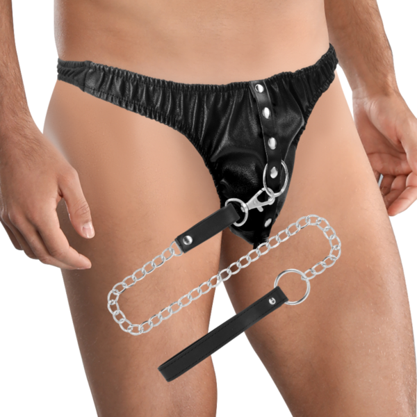 Tanga Darkness Submission Thong with Metal Chain s kovovým řetízkem a D-kroužky