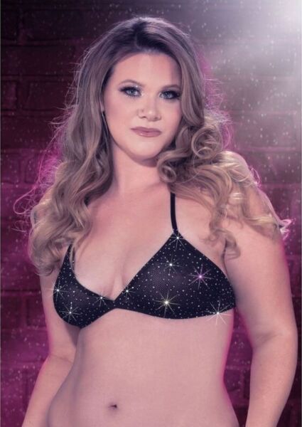 Trojúhelníkový bikinový top CalExotics Radiance ve větší velikosti se zavazováním za krkem a ozdobnými kamínky