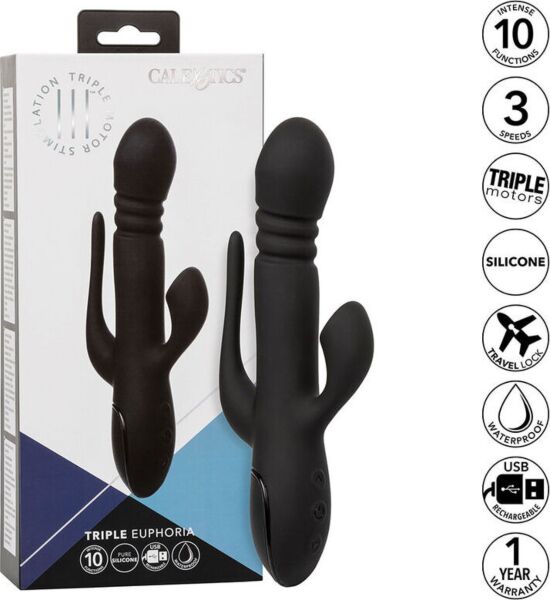 Rabbit vibrátor CalExotics Triple Euphoria se zaváděcí částí, přisávacím stimulátorem klitorisu a ocáskem