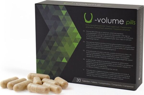 Krabička doplňku stravy 500Cosmetics U-Volume Pills s tabletami