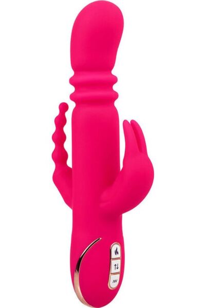 Rabbit vibrátor Jack Rabbit Signature Triple Fantasy od CalExotics, růžový, s hřídelem, ušima a ocáskem
