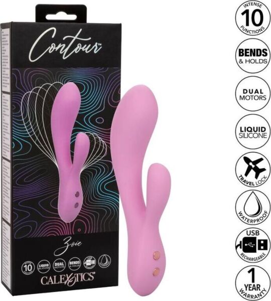 Rabbit vibrátor CalExotics Contour Zoie se zahnutým ramenem a stimulátorem klitorisu