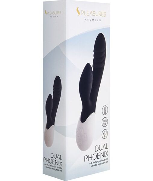 Rabbit vibrátor S Pleasures Dual Phoenix v černé barvě s ramínkem na klitoris