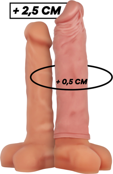 Návlek na penis VirilXL V5 ze silikonu, v hnědé a přírodní barvě