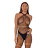 Bodystocking Lace Crossover Neck s otevřeným rozkrokem