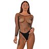 Bodystocking Lace Crotchless s kamínky a dlouhým rukávem