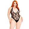 Floral Lace Deep-V Teddy Leg Avenue pro plnoštíhlé