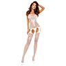 Bodystocking PASSION WHITE GARTER-EFFECT s odvážnými detaily