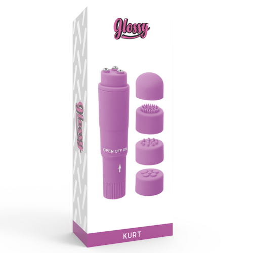 Mini vibrátor GLOSSY Pocket Kurt s výměnnými hlavicemi