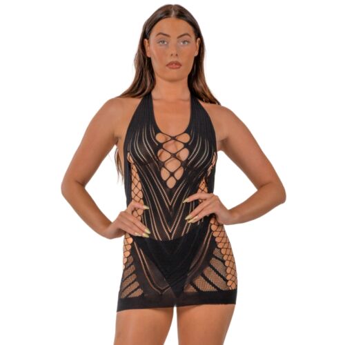 Sexy prádlo Lace Halter Neck Dress v černé barvě