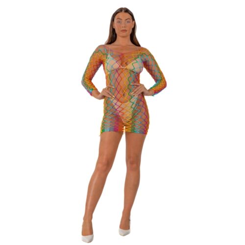 Šaty Lace Rainbow s dlouhými rukávy a síťovaným designem