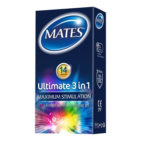 Kondomy Mates 3 v 1 s gelovým lubrikantem