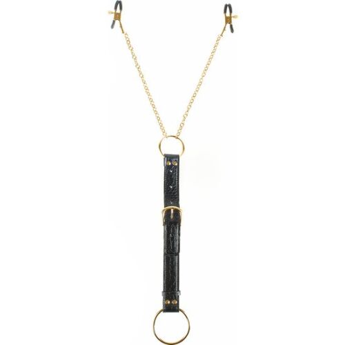 Kroužek Fetish Fantasy Gold a pinzety na bradavky