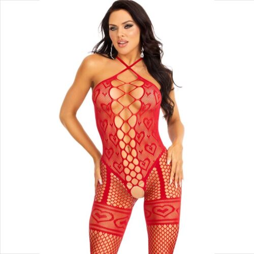 Bodystocking Leg Avenue srdíčka s halter krkem