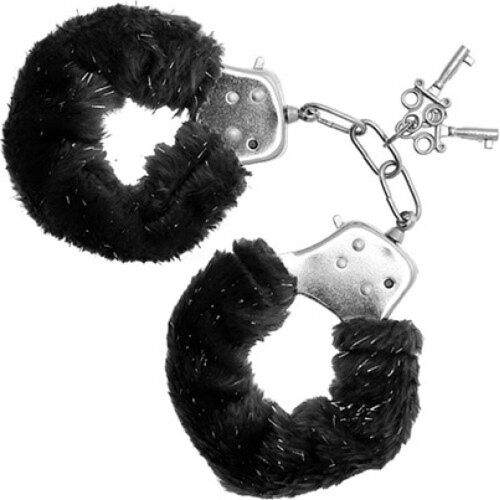 Pouta S Pleasures Furry Cuffs Black s měkkým plyšem
