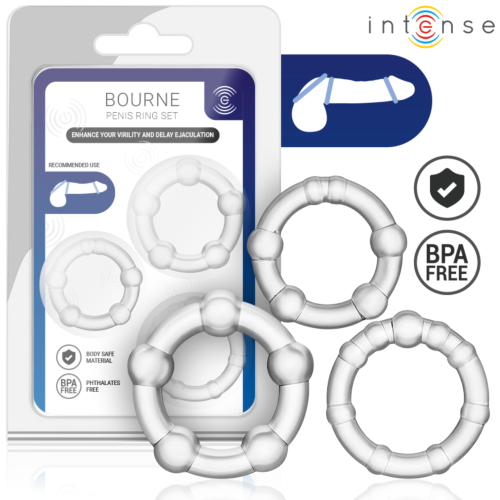 Kroužek na penis INTENSE FOR HIM 3ks s ergonomickým designem
