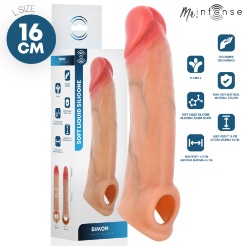 Návlek na penis MR. INTENSE SIMON L 16 cm s realistickou texturou