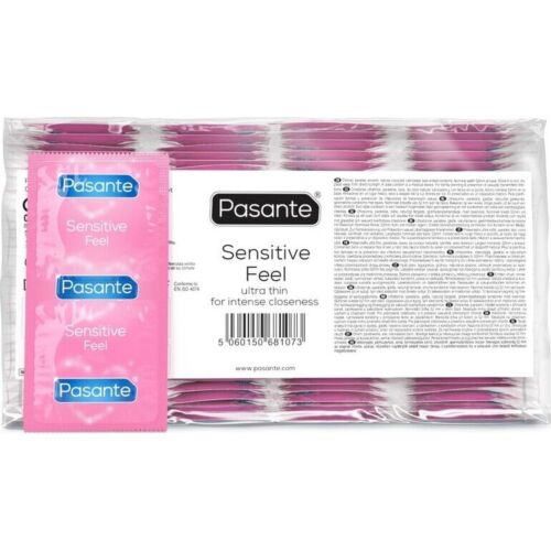 Kondomy Pasante Sensitive Bag 144 kusů s ultra tenkým designem