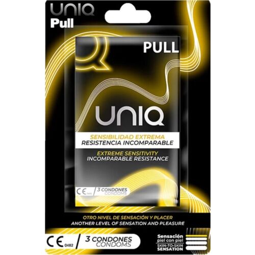 Kondomy Uniq Pull bez latexu s aplikací na provázku