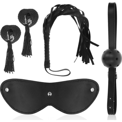 Set Bondage OHMAMA Set Č. 7 pro páry s pezonkami a bičíkem