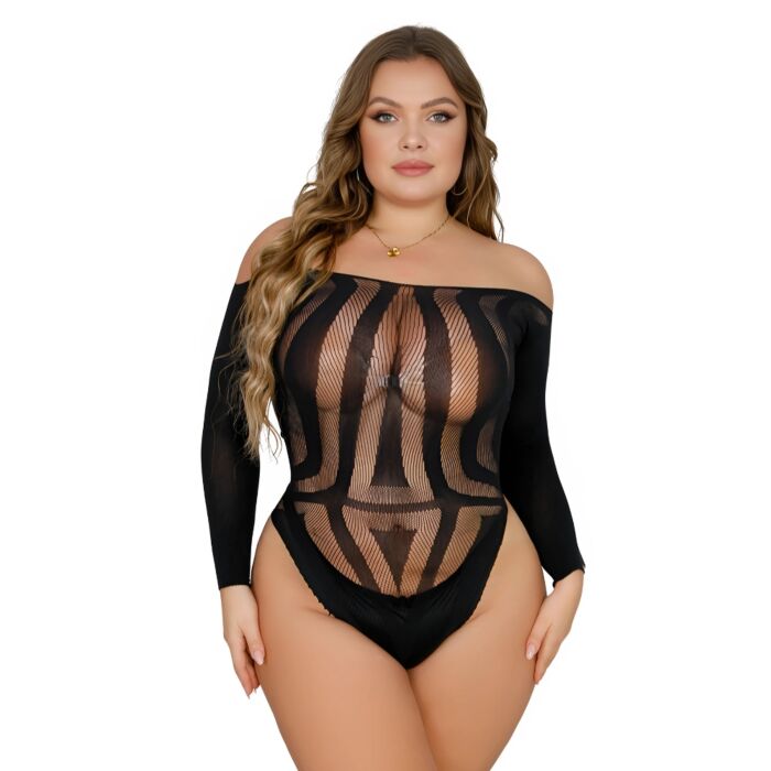 Body Lace Plus Size s dlouhým rukávem a otevřeným zadním dílem Body Lace Plus Size s dlouhým rukávem a otevřeným zadním dílem