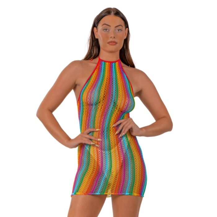 Lencería Lace Rainbow Halter Neck Dress pro hravý styl Lencería Lace Rainbow Halter Neck Dress pro hravý styl