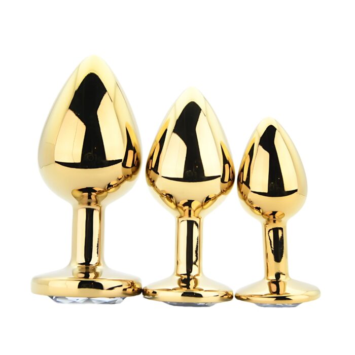 Butt Plugs Toosh Metal Butt Plug Gold Set of 3 Clear Stone Butt Plugs Toosh Metal Butt Plug Gold Set of 3 Clear Stone