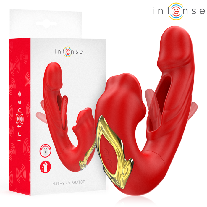 INTENSE - NATHY DOUBLE VIBRATOR WITH MULTIFUNCTION STIMULATING MOUTH RED INTENSE - NATHY DOUBLE VIBRATOR WITH MULTIFUNCTION STIMULATING MOUTH RED
