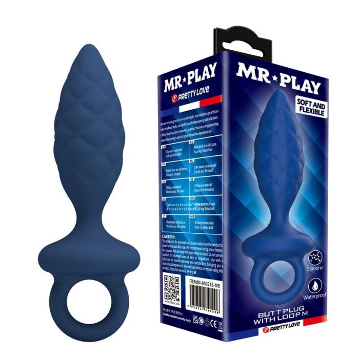 MR PLAY - TEXTURED ANAL PLUG WITH RING BLUE M MR PLAY - TEXTURED ANAL PLUG WITH RING BLUE M