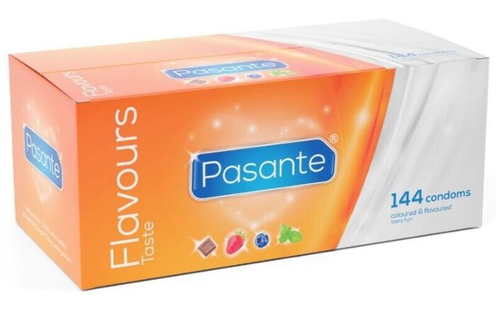 Kondomy Pasante 144 kusů s příchutí a barvou