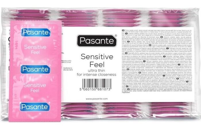 Kondomy Pasante Sensitive Bag 144 kusů s ultra tenkým designem
